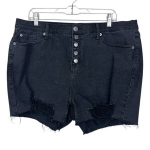 Torrid black high rise short short distressed cutoff shorts size 16